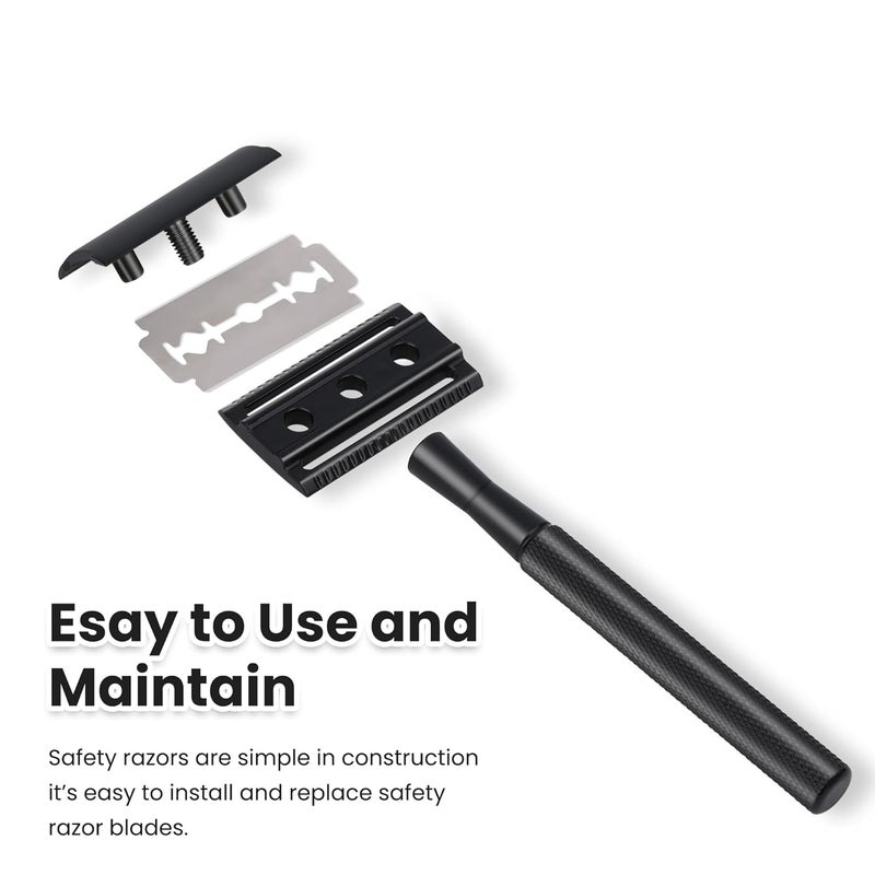 Keropy Eco-Friendly Safety Razor With 10 Premium Stainless Steel Blade Safety Razors For Men Shaving Razor, Smooth Wet Shave Experience, Gun Black - Image 5